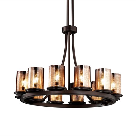 Justice Design FSN-8763-10-RBON-DBRZ Dakota 1Two Light Ring Chandelier (Tall), Glass Options: RBON: Ribbon Glass Shade, Choose Finish: Dark Bronze Finish, Choose Lamping Option: Standard Lamping